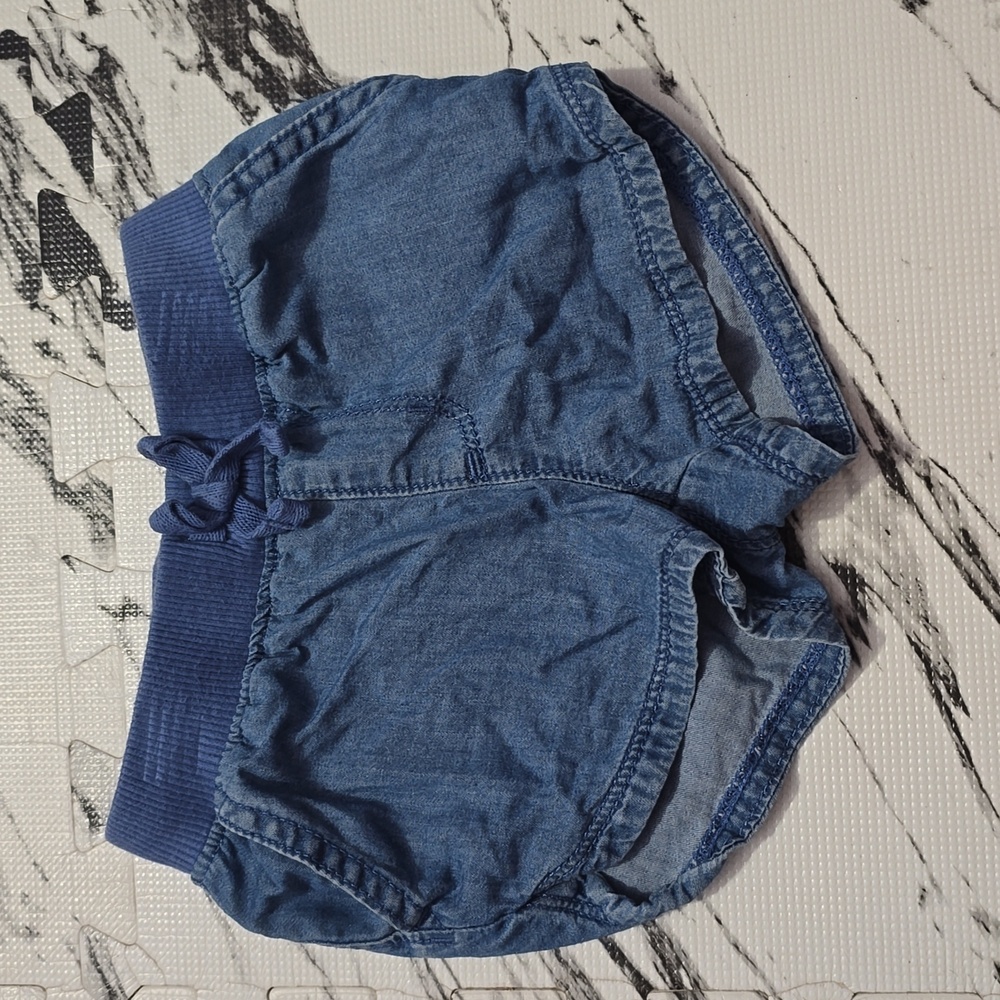 Blue Denim Shorts with Drawstring